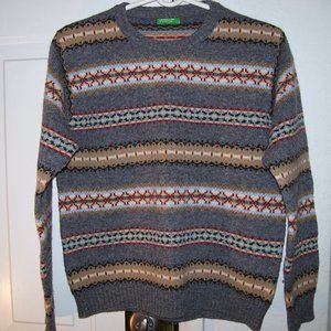 United Colors of Benetton Red/Grey Multi Color 100% Lana Wool Sweater Sz  Medium